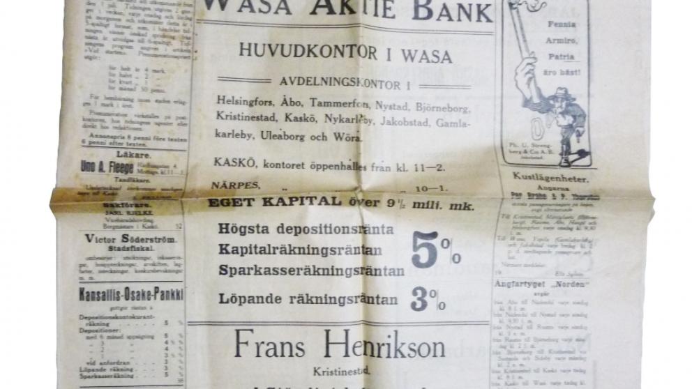 Första numret av Kaskö Tidning år 1914. Första numret av Kaskö Tidning år 1914.