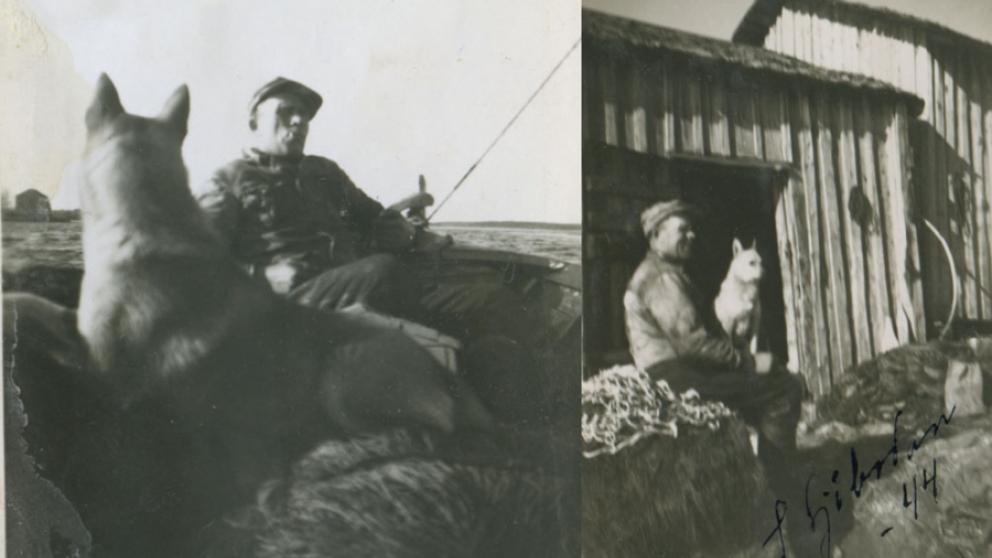John Ekman with his dog Bella in the old fishing harbour and on his fishing boat.